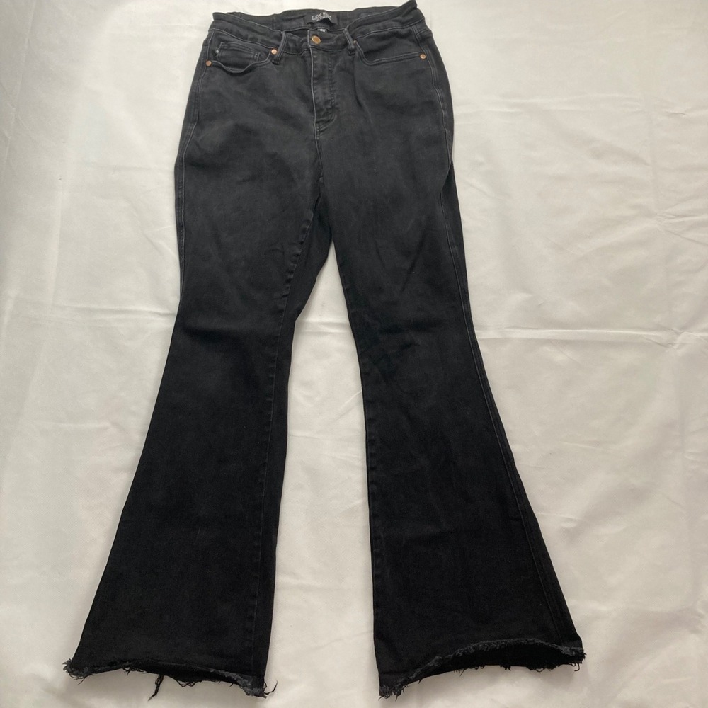 Judy Blue Black High Rise Raw Hem Flare Jeans JB88699 Size 14W Distressed Pants